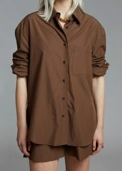 The Frankie Shop Lui Organic Cotton Shirt - Chocolate
