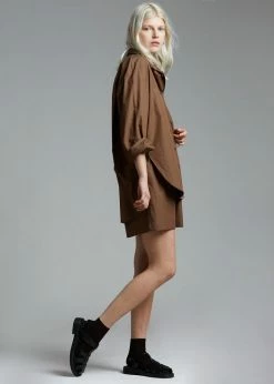 The Frankie Shop Lui Organic Cotton Shirt - Chocolate