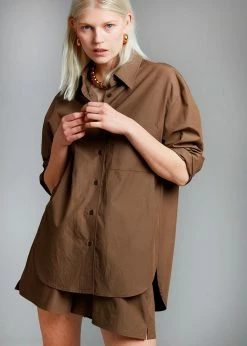 The Frankie Shop Lui Organic Cotton Shirt - Chocolate