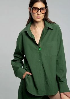 The Frankie Shop CLOTHING Lui Organic Cotton Shirt - Hunter Green