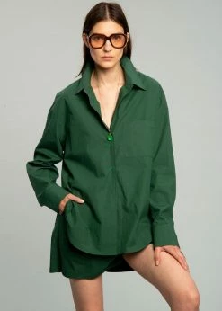 The Frankie Shop CLOTHING Lui Organic Cotton Shirt - Hunter Green