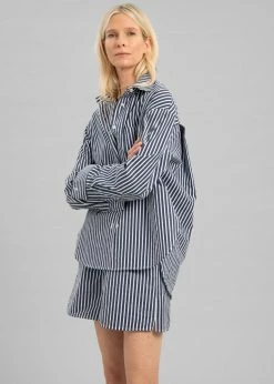 The Frankie Shop Lui Organic Cotton Shirt - Navy Stripe