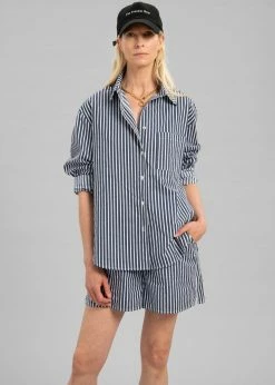 The Frankie Shop Lui Organic Cotton Shirt - Navy Stripe