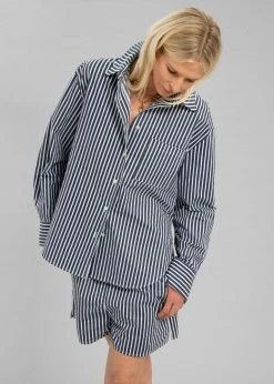 The Frankie Shop Lui Organic Cotton Shirt - Navy Stripe