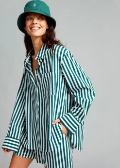 The Frankie Shop CLOTHING Lui Organic Cotton Shirt - Pine Stripe