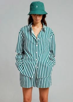 The Frankie Shop CLOTHING Lui Organic Cotton Shirt - Pine Stripe