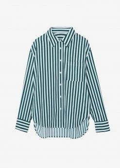 The Frankie Shop CLOTHING Lui Organic Cotton Shirt - Pine Stripe