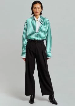 The Frankie Shop Lui Stripe Shirt - Green CLOTHING