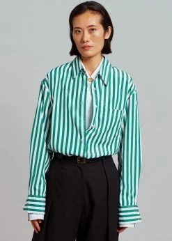 The Frankie Shop Lui Stripe Shirt - Green CLOTHING