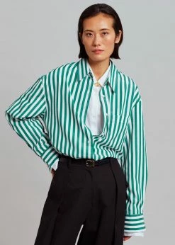The Frankie Shop Lui Stripe Shirt - Green CLOTHING