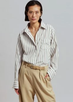 The Frankie Shop Lui Stripe Shirt - Sand CLOTHING