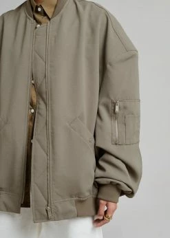 The Frankie Shop Lumi Bomber Jacket - Dark Olive