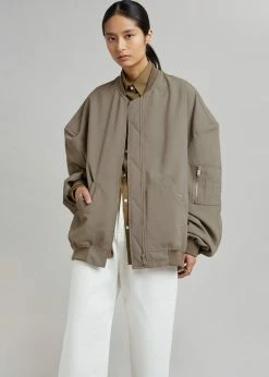 The Frankie Shop Lumi Bomber Jacket - Dark Olive