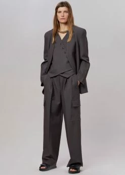 The Frankie Shop CLOTHING Maesa Collarless Jacket - Charcoal