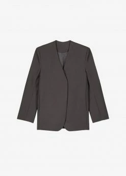 The Frankie Shop CLOTHING Maesa Collarless Jacket - Charcoal