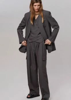 The Frankie Shop CLOTHING Maesa Collarless Jacket - Charcoal