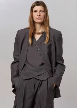 The Frankie Shop CLOTHING Maesa Collarless Jacket - Charcoal