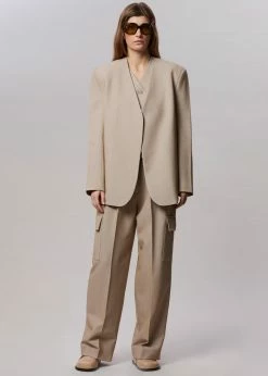 The Frankie Shop Maesa Collarless Jacket - Taupe Melange