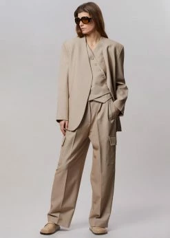 The Frankie Shop Maesa Collarless Jacket - Taupe Melange