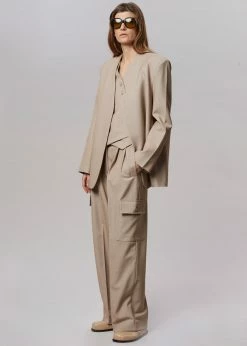 The Frankie Shop Maesa Collarless Jacket - Taupe Melange