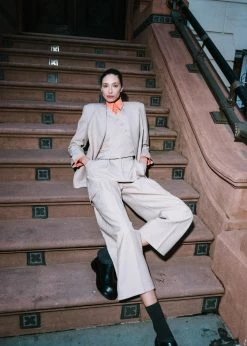 The Frankie Shop Maesa Collarless Jacket - Taupe Melange