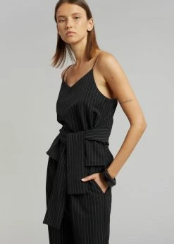 Le PPL Malo Pinstripe Top - Black