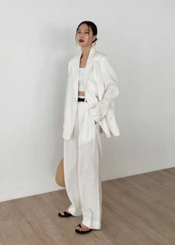 The Frankie Shop Maria Linen Blazer - White