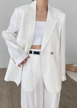 The Frankie Shop Maria Linen Blazer - White