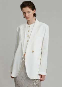 The Frankie Shop Maria Linen Blazer - White