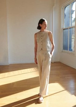 The Frankie Shop Maria Linen Vest - Beige CLOTHING