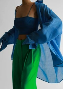 The Frankie Shop CLOTHING Marlow Oversized Linen Shirt - Blue