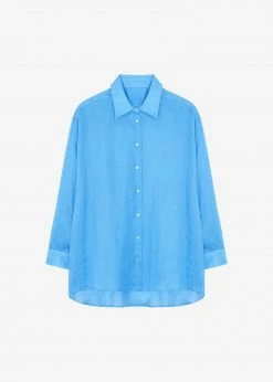 The Frankie Shop CLOTHING Marlow Oversized Linen Shirt - Blue