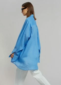 The Frankie Shop CLOTHING Marlow Oversized Linen Shirt - Blue
