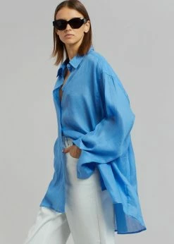 The Frankie Shop CLOTHING Marlow Oversized Linen Shirt - Blue