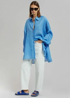 The Frankie Shop CLOTHING Marlow Oversized Linen Shirt - Blue