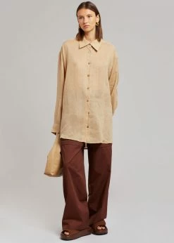 The Frankie Shop CLOTHING Marlow Oversized Linen Shirt - Camel