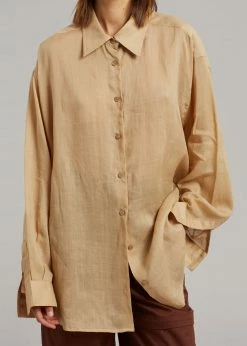 The Frankie Shop CLOTHING Marlow Oversized Linen Shirt - Camel