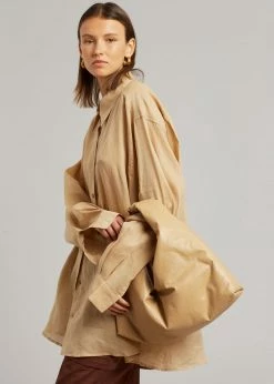 The Frankie Shop CLOTHING Marlow Oversized Linen Shirt - Camel