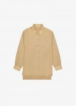 The Frankie Shop CLOTHING Marlow Oversized Linen Shirt - Camel