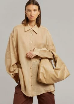 The Frankie Shop CLOTHING Marlow Oversized Linen Shirt - Camel