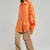 The Frankie Shop Marlow Oversized Linen Shirt - Tangerine