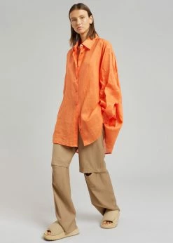 The Frankie Shop Marlow Oversized Linen Shirt - Tangerine
