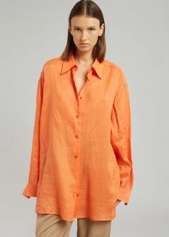 The Frankie Shop Marlow Oversized Linen Shirt - Tangerine