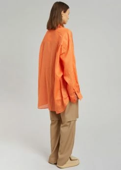 The Frankie Shop Marlow Oversized Linen Shirt - Tangerine