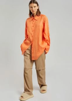 The Frankie Shop Marlow Oversized Linen Shirt - Tangerine
