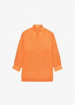 The Frankie Shop Marlow Oversized Linen Shirt - Tangerine