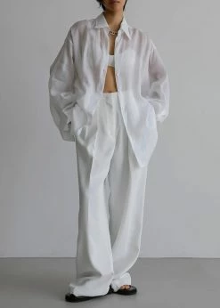 The Frankie Shop Marlow Oversized Linen Shirt - White