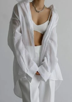 The Frankie Shop Marlow Oversized Linen Shirt - White