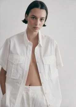 CLOTHING MATIN Short Sleeve Pocket Shirt - White