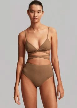 Matteau Wrap Triangle Bikini Top- Cinnamon Crinkle